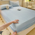 housse lit carreaux bleu clair rose marron jaune polyester 300fil 30tissus moderne adultes