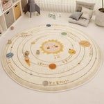 tapis rond polyester dessin animé cirque chevaux système solaire moderne enfant couleur beige rouge
