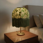 abat jour vert feuilles classique franges opacité tissu lampe décoration chambre moderne vintage