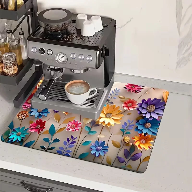tapis cuisine moderne fleurs géométriques respectueux environnement 20x30cm 30x40cm 40x60cm 50x80cm