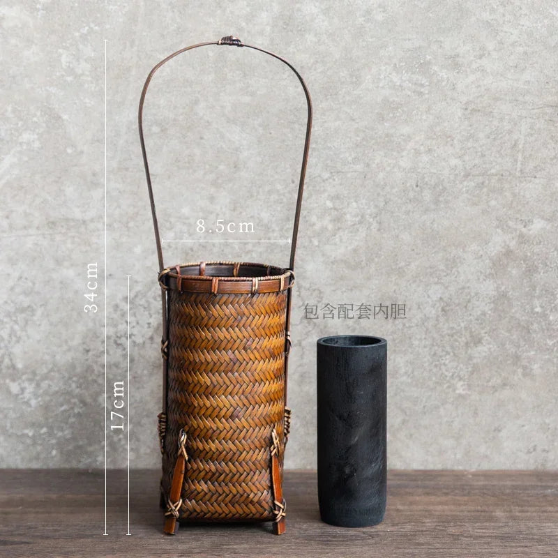 panier rotin tressé main vase bambou décoration fleurs rustique artisanal maison