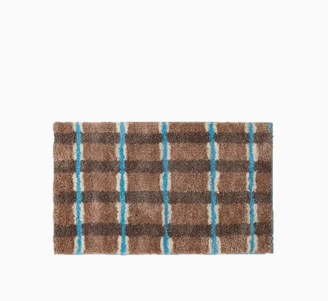 tapis rayé polyester bleu clair moderne marron blanc salon chambre doux 40x60cm