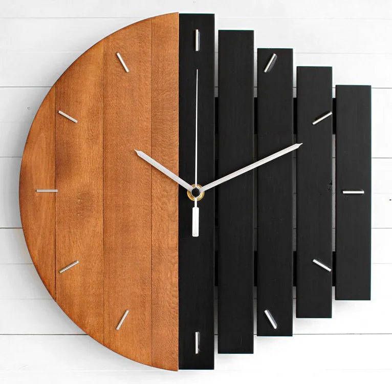horloge murale bois abstraite moderne visage unique fixations sans tic tac