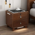 table nuit moderne bois blanc marron poignées métalliques chargeur sans fil