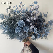 décoration florale artificielle bouquet mariage peonies plumes branches bleu blanc