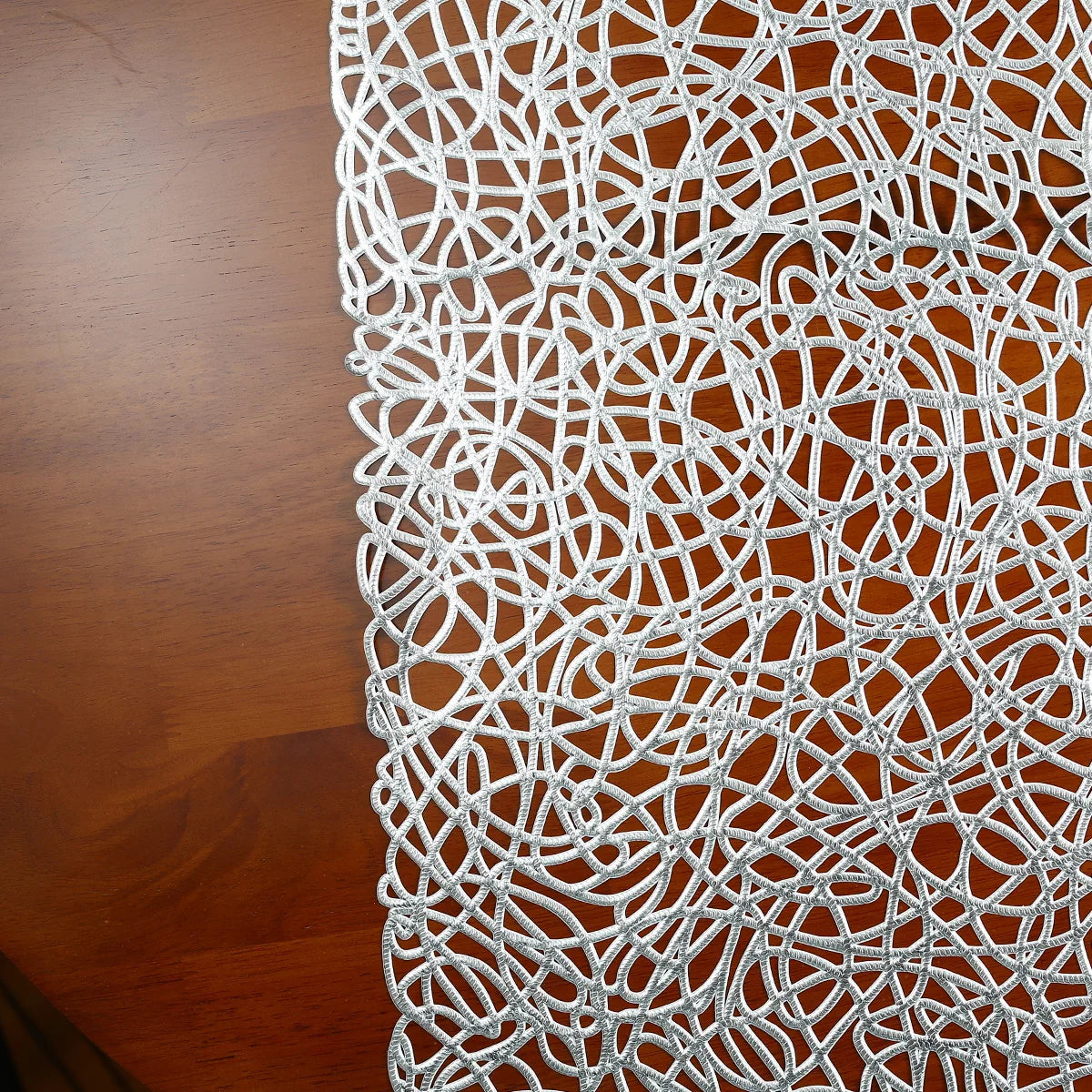 nappe decorative moderne or blanc argent motifs circulaires translucide mariage eventDecorationintérieur