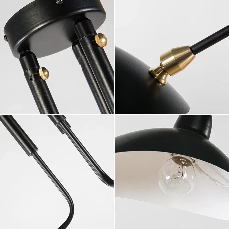 suspension lampe moderne noir métal têtes têtes ampoules câbles 90 260v 249 2000lm