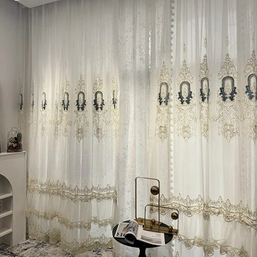 rideau double couche brodé blanc dentelle élégant salon chambre salon classique décoratif