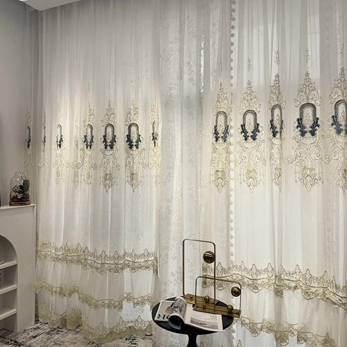 rideau double couche brodé blanc dentelle élégant salon chambre salon classique décoratif
