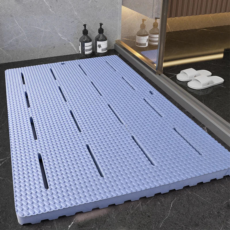 tapis bain mousse éva antidérapant hexagonal moderne gris texturé rainures opacité totale 85x60cm