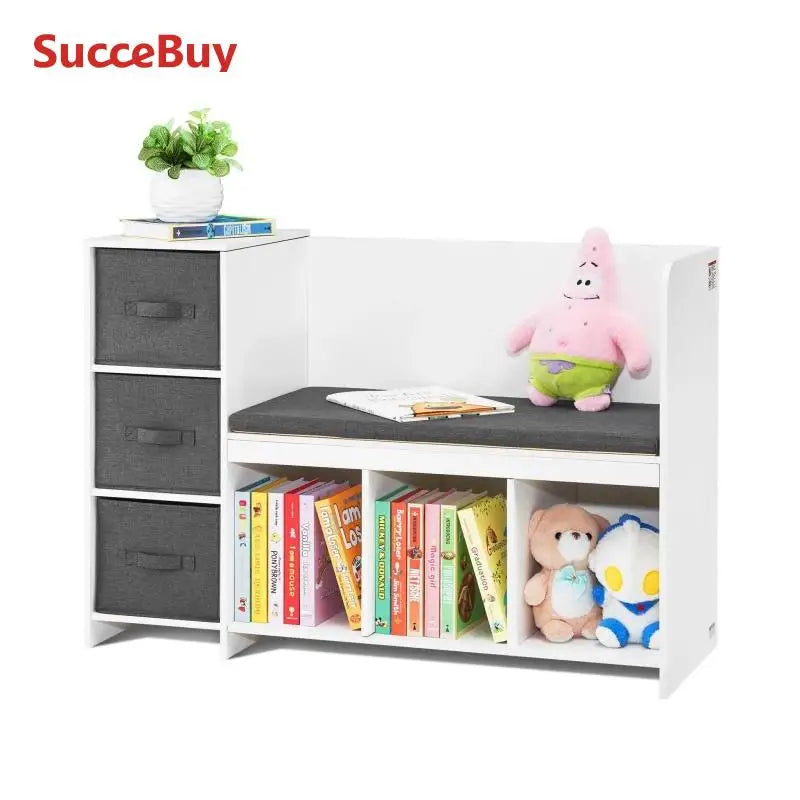 meuble salon enfant blanc moderne tiroirs compartiments banc rangement jouets