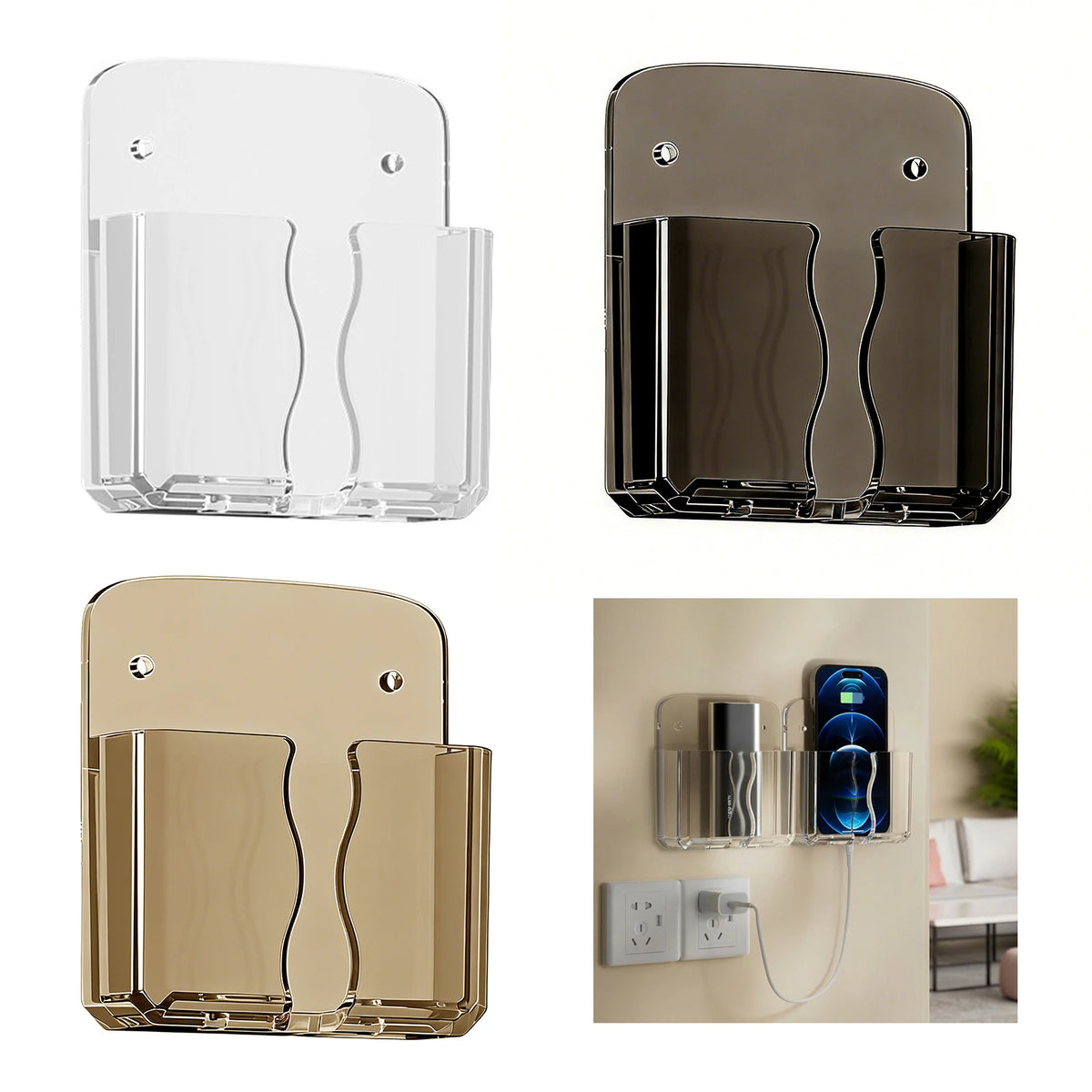 support mural smartphone transparent moderne adhésif charge double rangement chambre salle bain