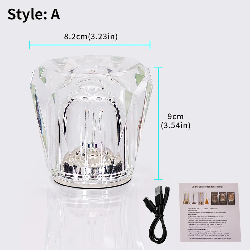 lampe table led cristal transparent moderne rechargeable usb adjustable lumière chambre coucher