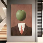 tableau moderne son of man ren magritte noir blanc gris bleu vert marron orange