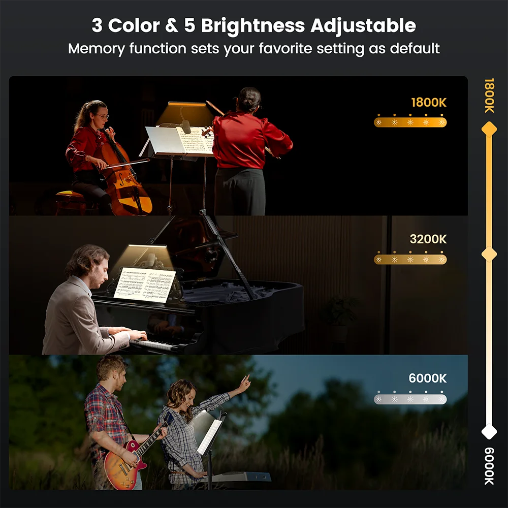 lampe lecture noire réglable lumière led clip piano feuille musicale moderne