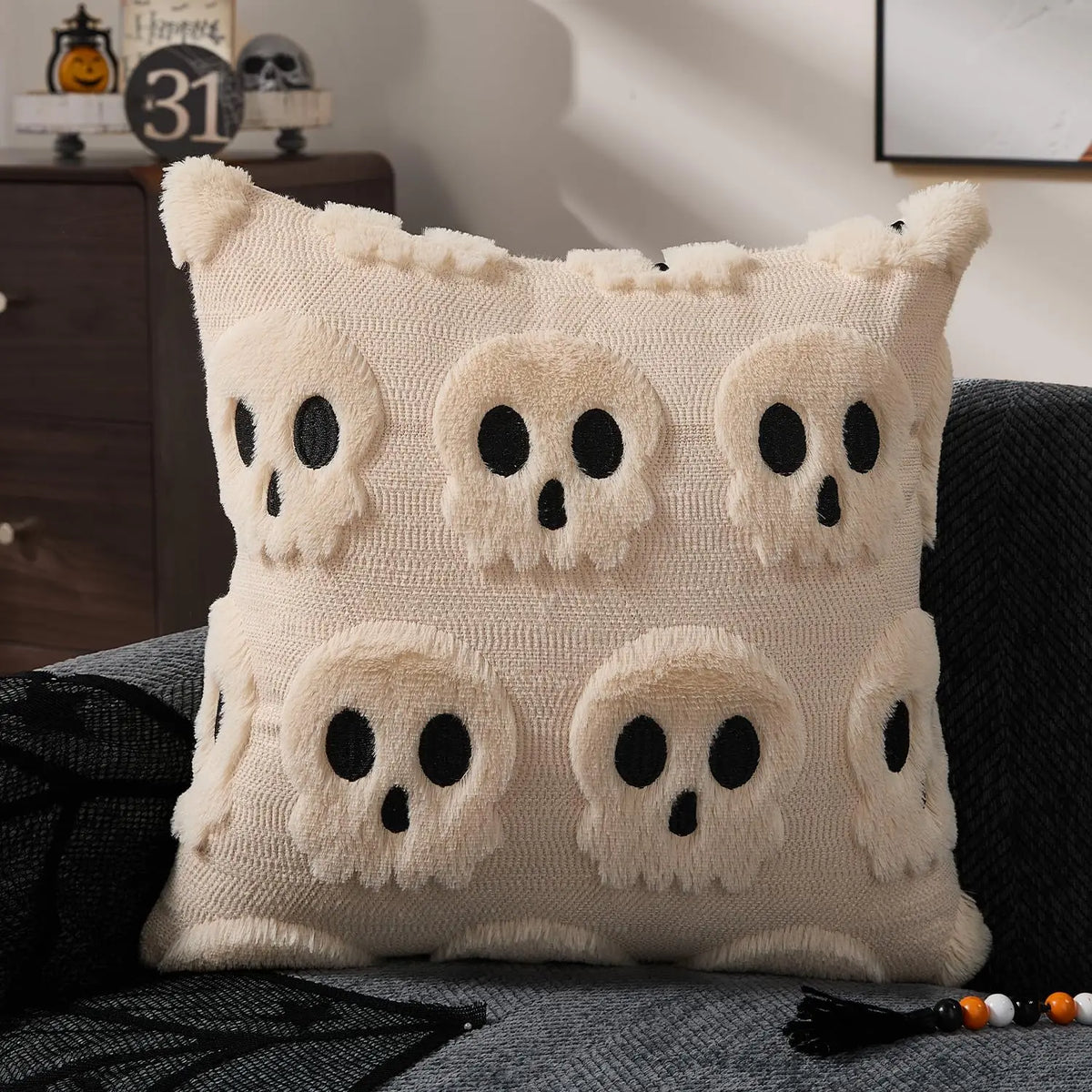coussin carré orange citrouille automne décoration halloween zip invisible garnissage blanc polyester cotton