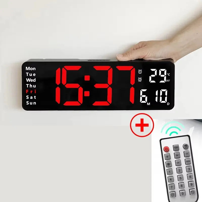 horloge murale numérique moderne carrée noir vert affichage LED radio luminova