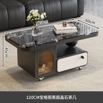 table basse moderne marbre noir tiroir roulette salon minimaliste italien