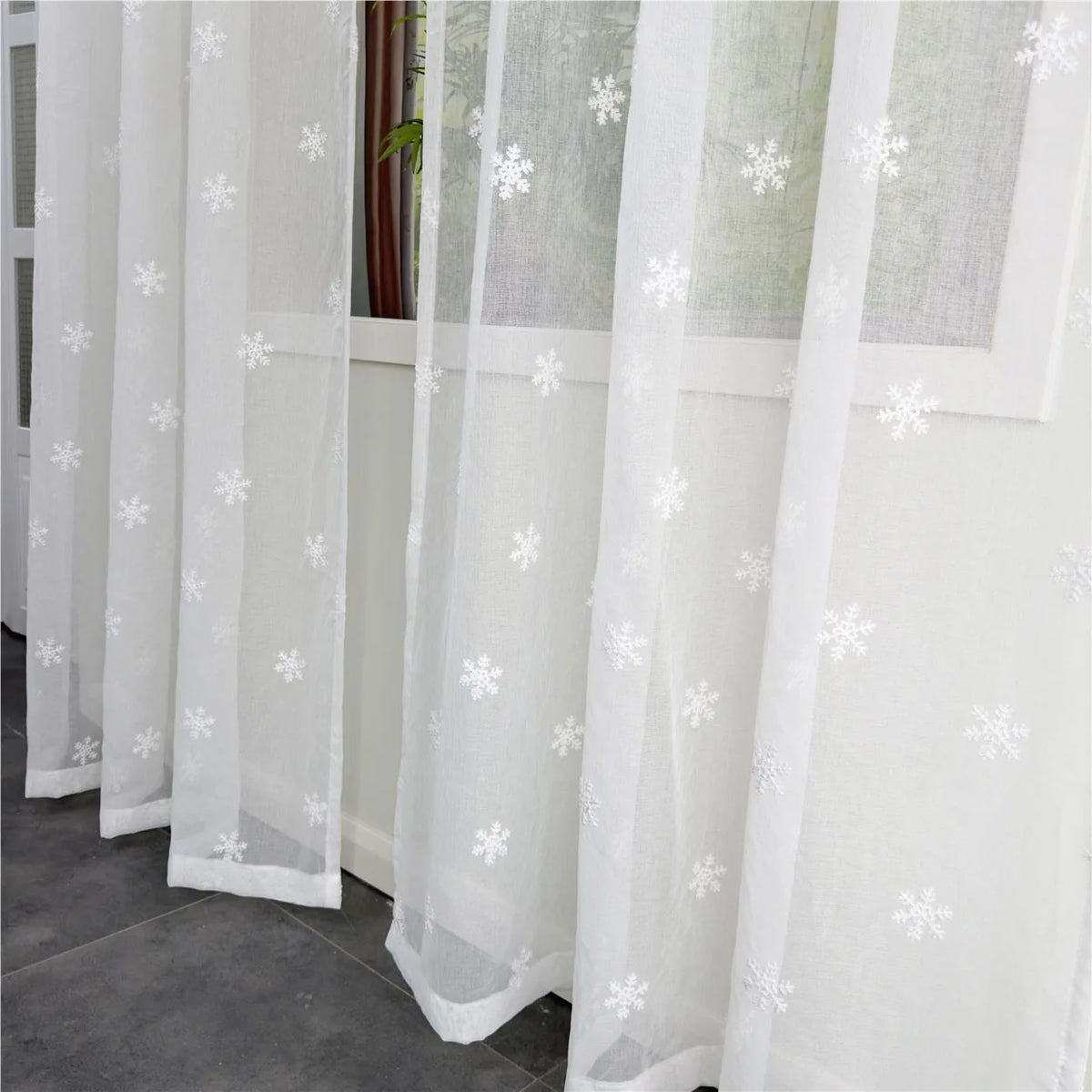 rideau blanc brodé flocons neige transparent moderne maison chambre salon