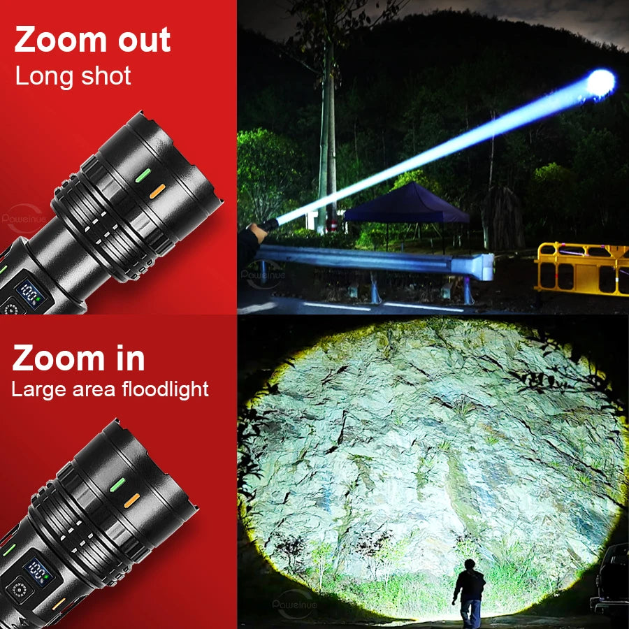lampe torche rechargeable laser 30w intense réglable lanière noir moderne