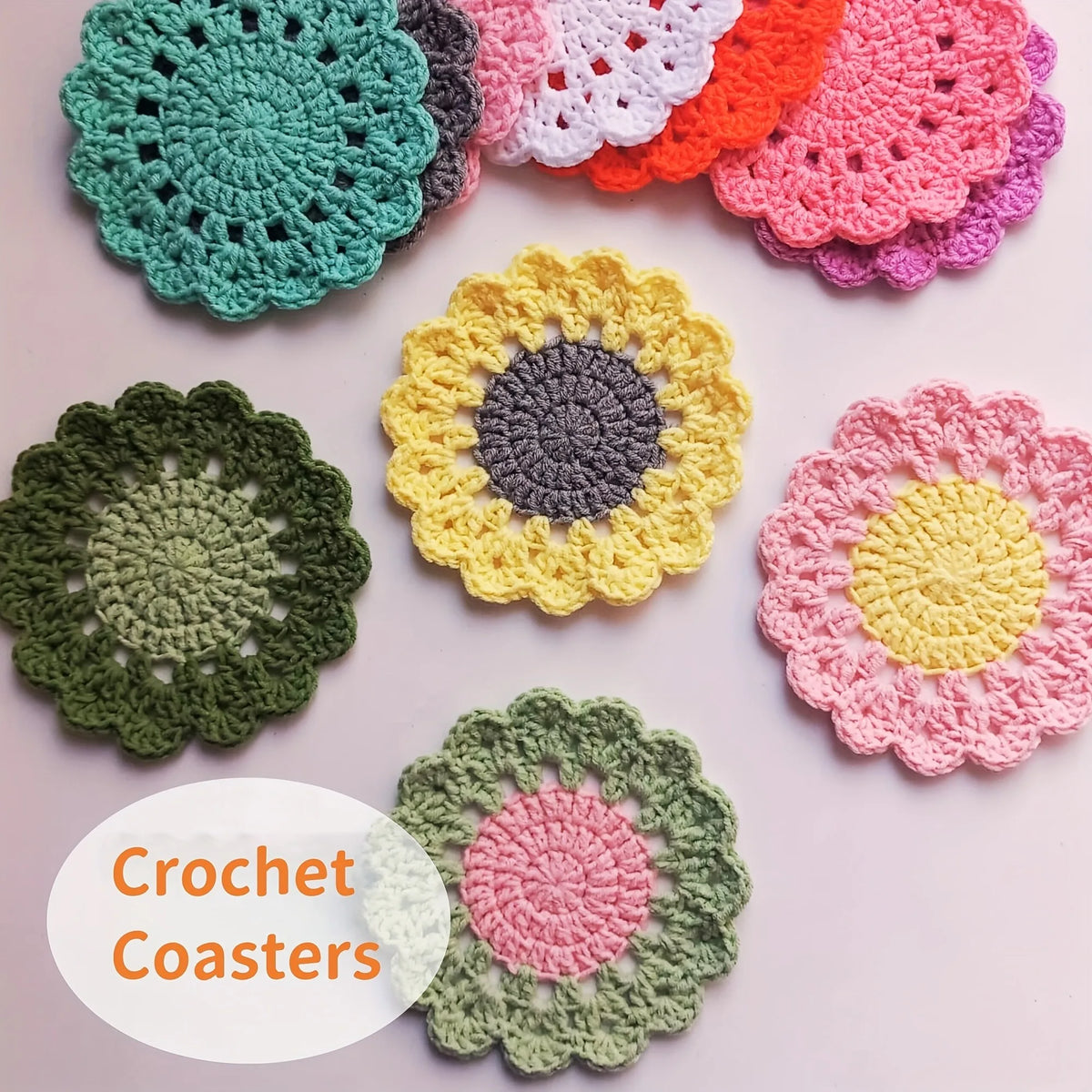 sous verres crochetés motifs floraux couleurs variées rustique fait main tapis tasse décoration bar