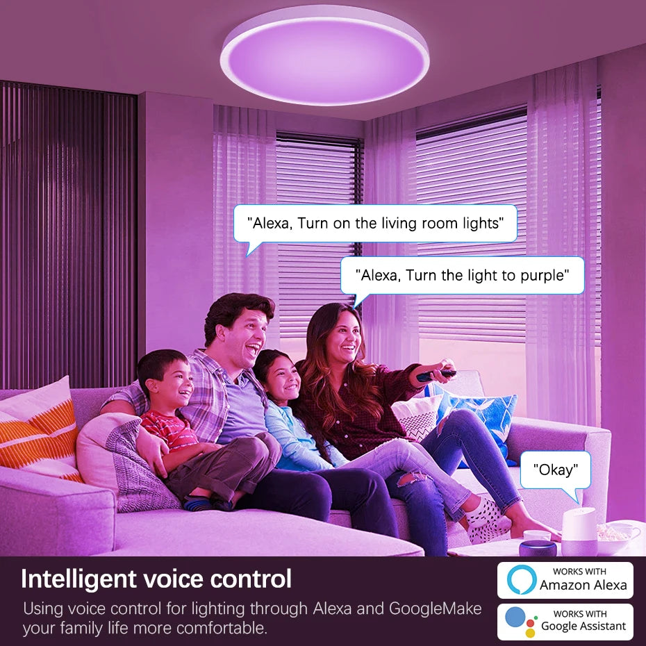 Module lumière LED intelligent blanc moderne diodes circulaire 220V RGBCW connectivité wifi gradation vocalisée