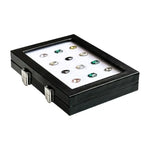 boîte bijoux noir classique clips acier inoxydable taille hinged organizer transparent white lining