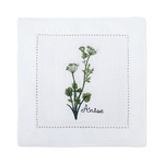 serviette cuisine lin blanc brodée motifs plantes aromatiques naturelle table élégante
