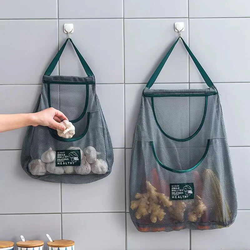 sac rangement maille gris vert moderne poignées crochets LIFE IS HARD ENJOY SOFT