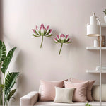 décoration murale bois fleur lotus reliefs feuilles détaillées vert blanc rose artisanal chambre coucher