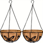 jardinière suspendue métal motif papillon fleurs pensées chrysanthèmes rustique décoration balconintérieur noix coco texturée