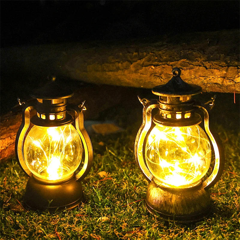 lanterne portable transparente vintage fil lumineuse noir doré rechargeable campingextérieur