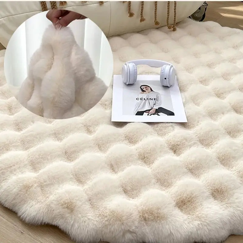 tapis rond acrylique peluche beige rose gris moderne doux chambre salon