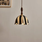 lampe suspendue vintage tissu rayures noire blanche dorée câble ajustable salon chambre