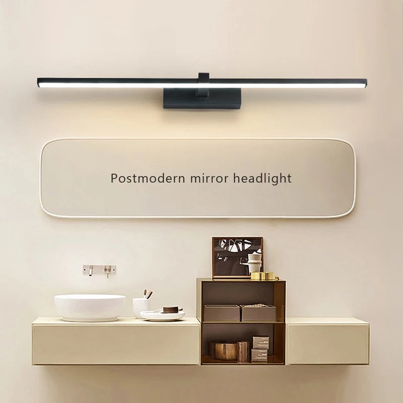 lampe miroir moderne noire led fixée mur 60cm 80cm 100cm tricolore