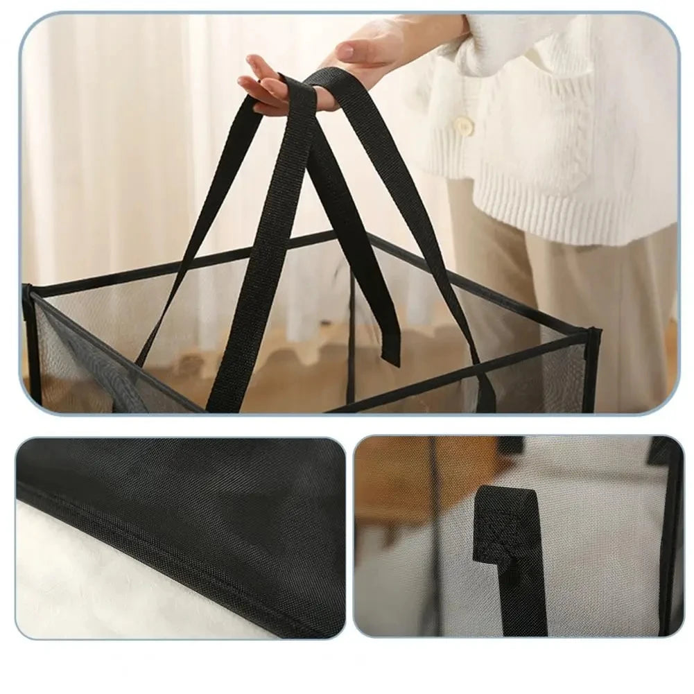 panier linge pliable transparent moderne polyester poignées noires réutilisable multiple capacité grande