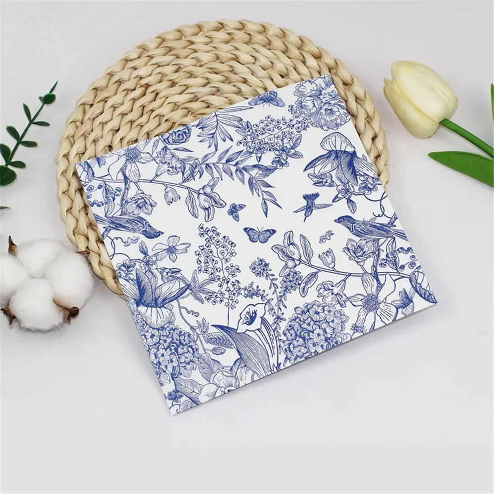 serviettes papier fleur oiseau géométrique bleu blanc classique vintage decoration fetes