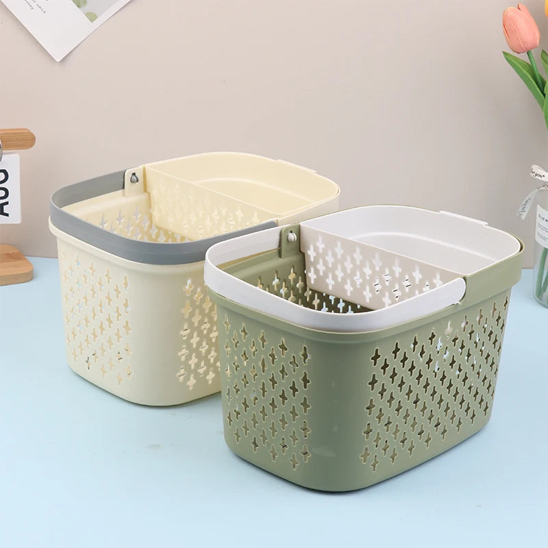 panier rangement beige vert olive perforations geometriques poignees detachables moderne plastique abs