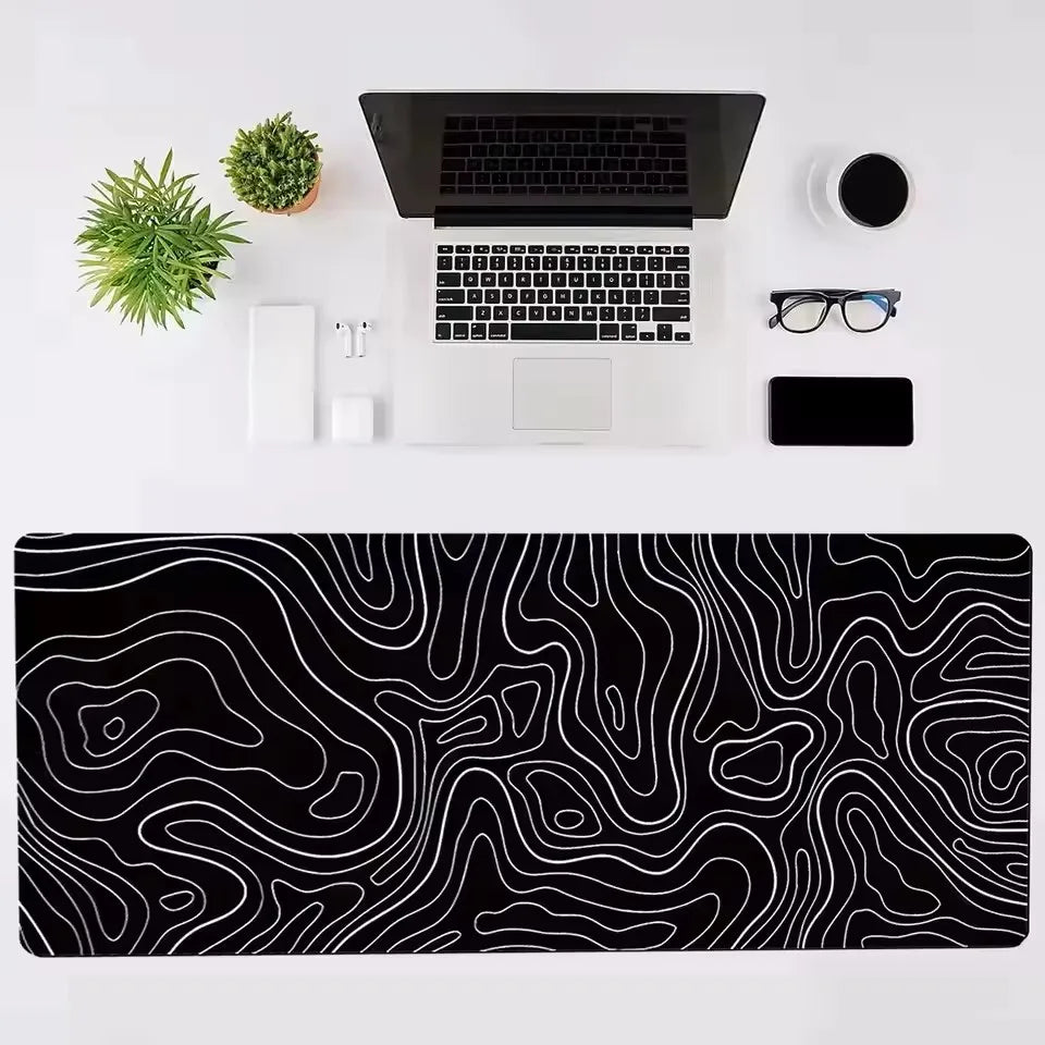 tapis souris noir blanc lignes abstrait moderne antidérapant grande taille gaming