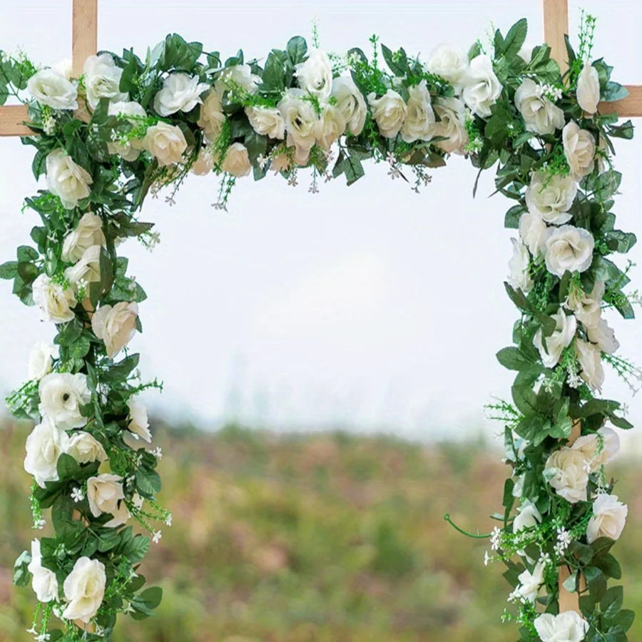 guirlande décorative fleurs roses blanches vertes intérieur mariage champêtre