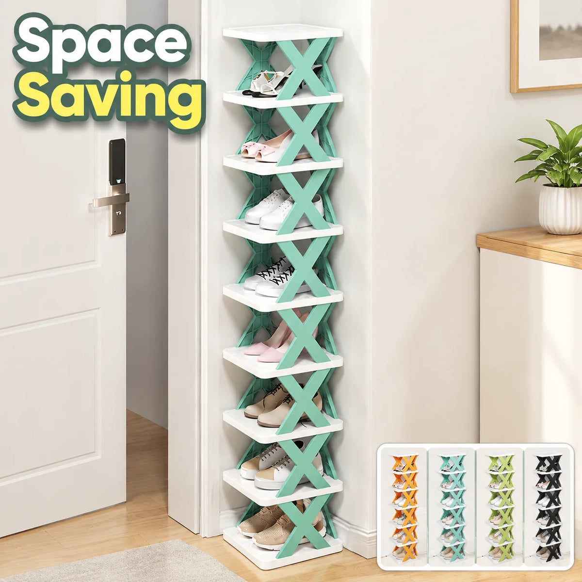 étagère chaussures verticale plastique moderne rangement gain place couloir porte coin