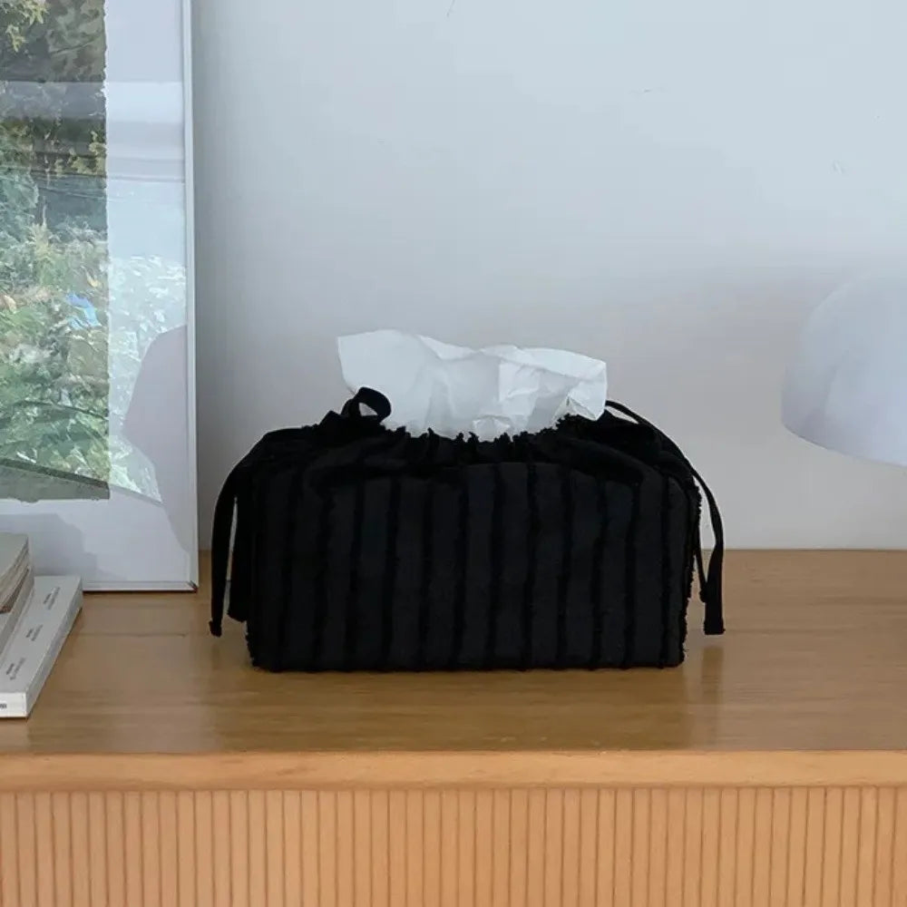 boîte mouchoirs moderne rayées noir blanc marron élégante ruban réglable