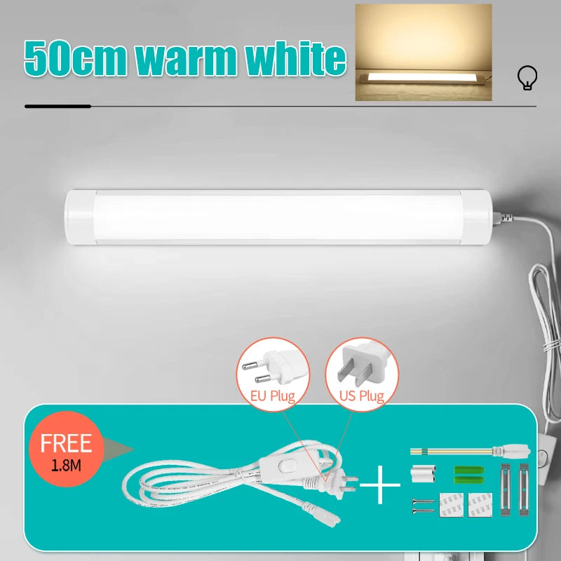 tube led blanc moderne adhésif 60cm câble 1.8m vis fixation 220v 2700k 6500k