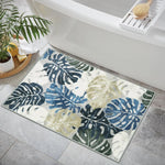 tapis sol antidérapant feuilles tropicales moderne bleu vert beige blanc