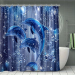 rideau douche dauphins bleus sautant étoiles scintillantes moderne océan bleu profond polyester transparent anneaux