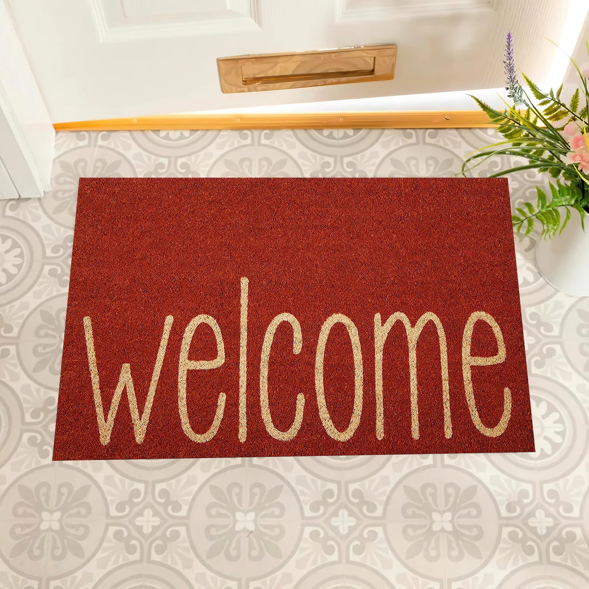 tapis d'entrée rouge welcome extérieur intérieur antidérapant moderne simple sol salle bain cuisine