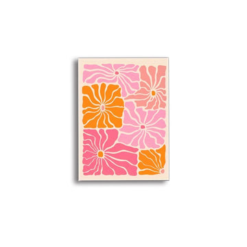 tableau toile art fleurs abstraites moderne cadre bois décoration salon chambre rose orange vert