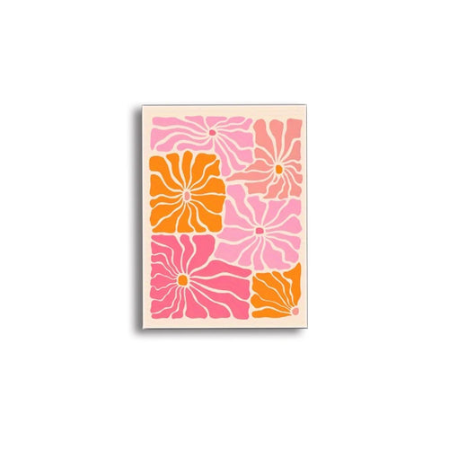 tableau toile art fleurs abstraites moderne cadre bois décoration salon chambre rose orange vert