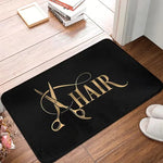tapis sol moderne barbershop lampions rasoirs ciseaux noir rouge bienvenue salon