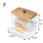 boîtes rangement cosmétiques transparentes couvercle bois moderne coton tige lingettes pinceaux rouges lèvres